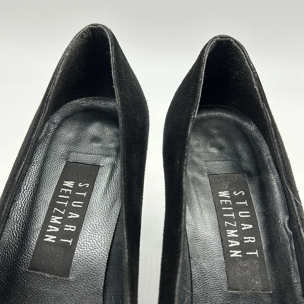 Stuart Weitzman‎ Black Suede Heels Women's 7.5 B Patent Heel Square Toe